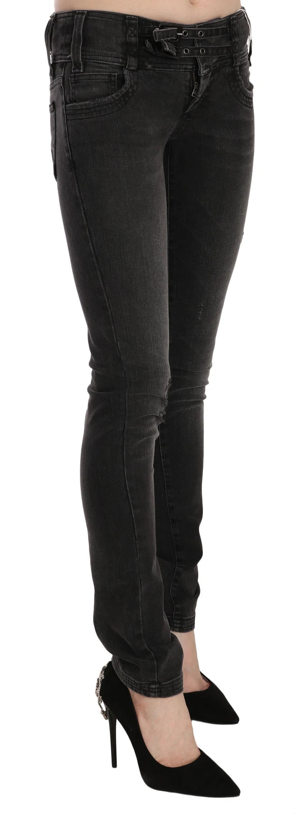 John Galliano Black Washed Low Waist Slim Fit Skinny Denim Pants
