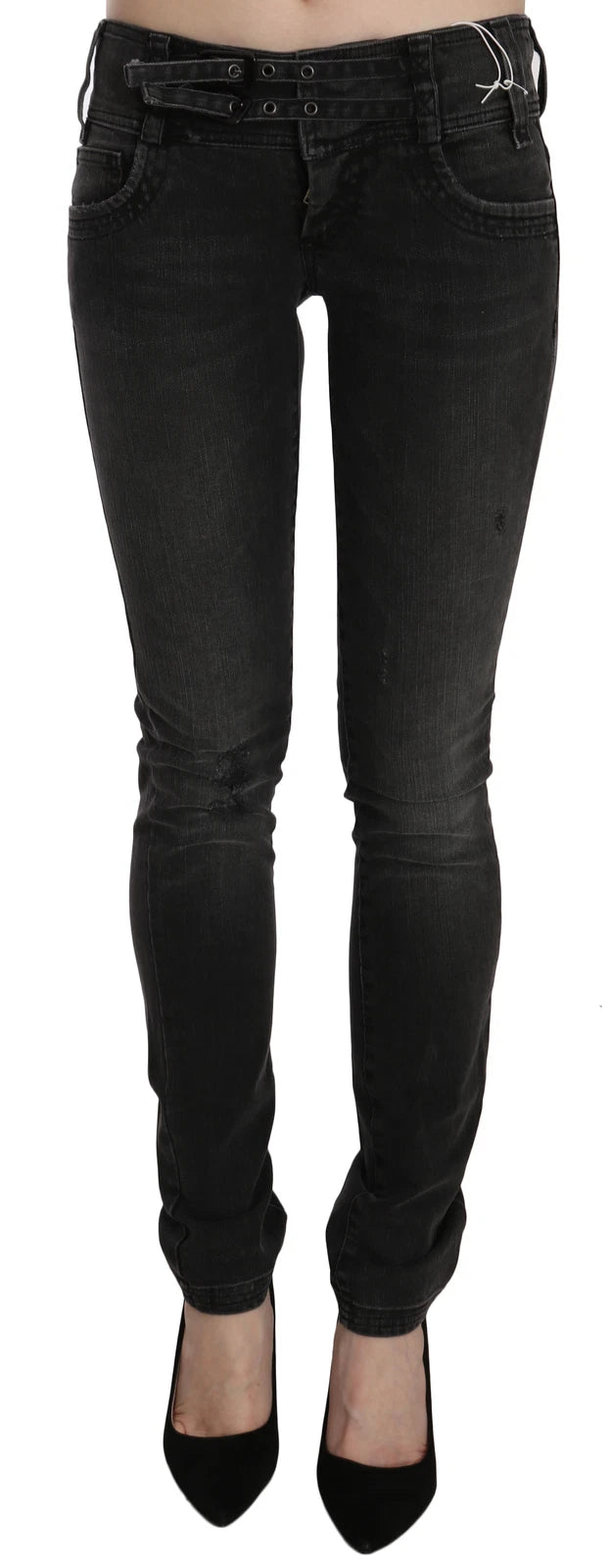 John Galliano Black Washed Low Waist Slim Fit Skinny Denim Pants