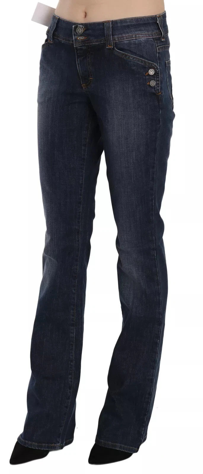 John Galliano Blue Washed Mid Waist Flared Denim Casual Pants