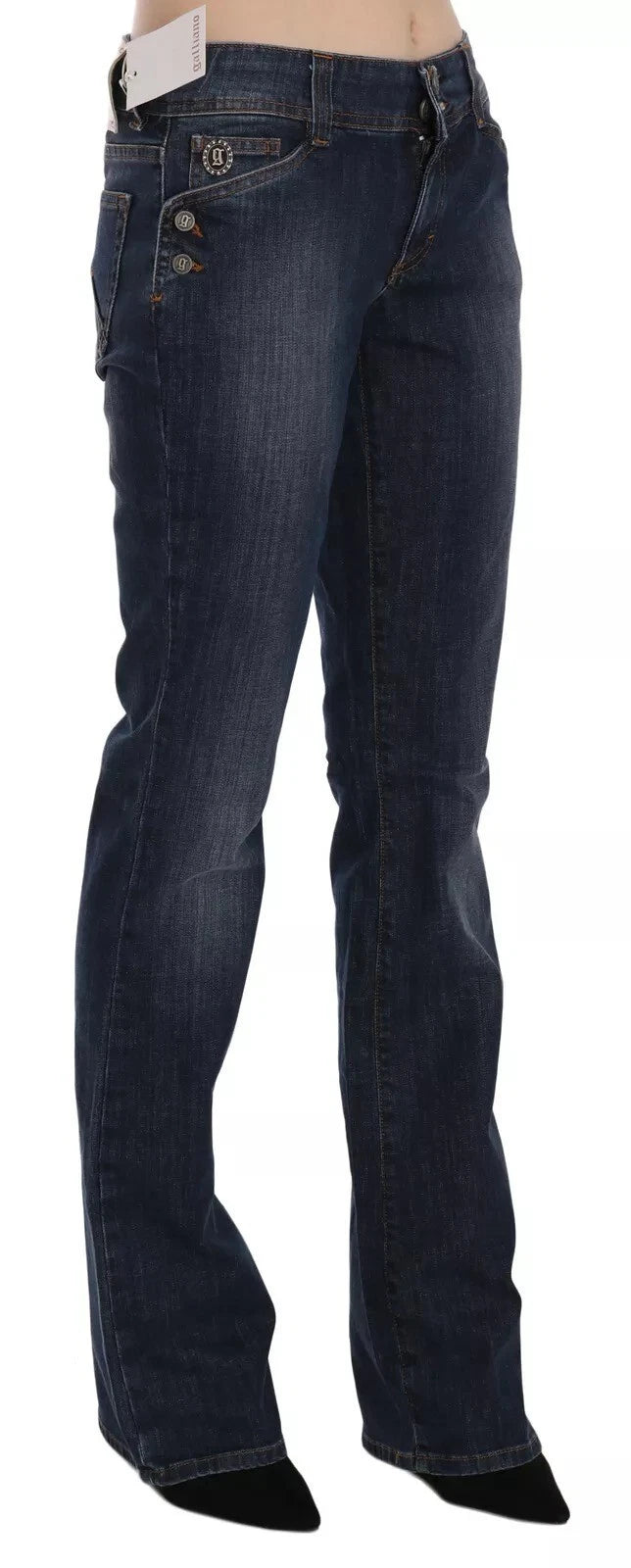 John Galliano Blue Washed Mid Waist Flared Denim Casual Pants