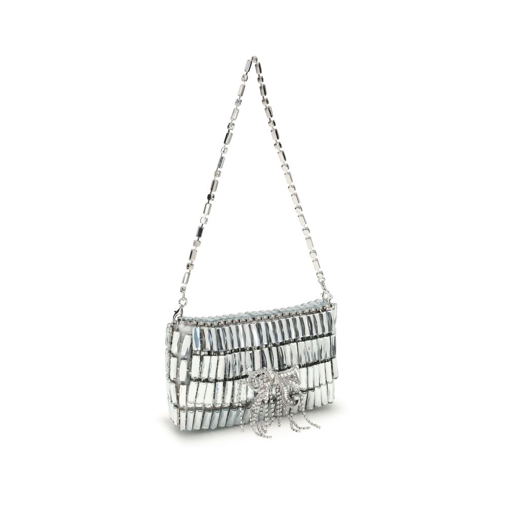Self-Portrait Silver Crystal Bow Mini Shoulder Bag