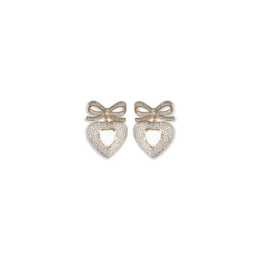 Self-Portrait Gold Bow Crystal Heart Earrings