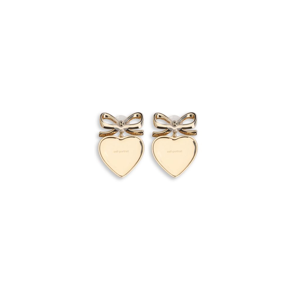Self-Portrait Gold Bow Crystal Heart Earrings