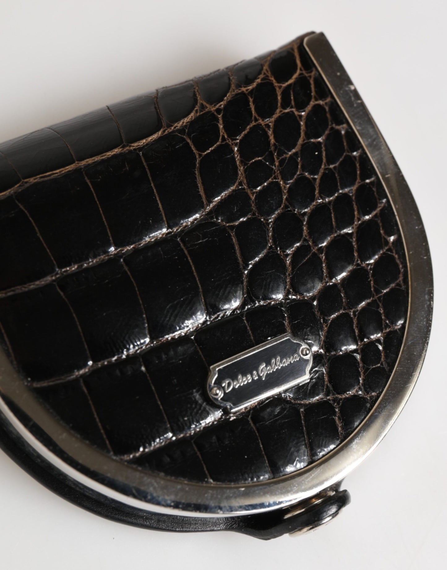 Dolce & Gabbana Black Polished Crocodile Leather Men's Coin Purse Wallet