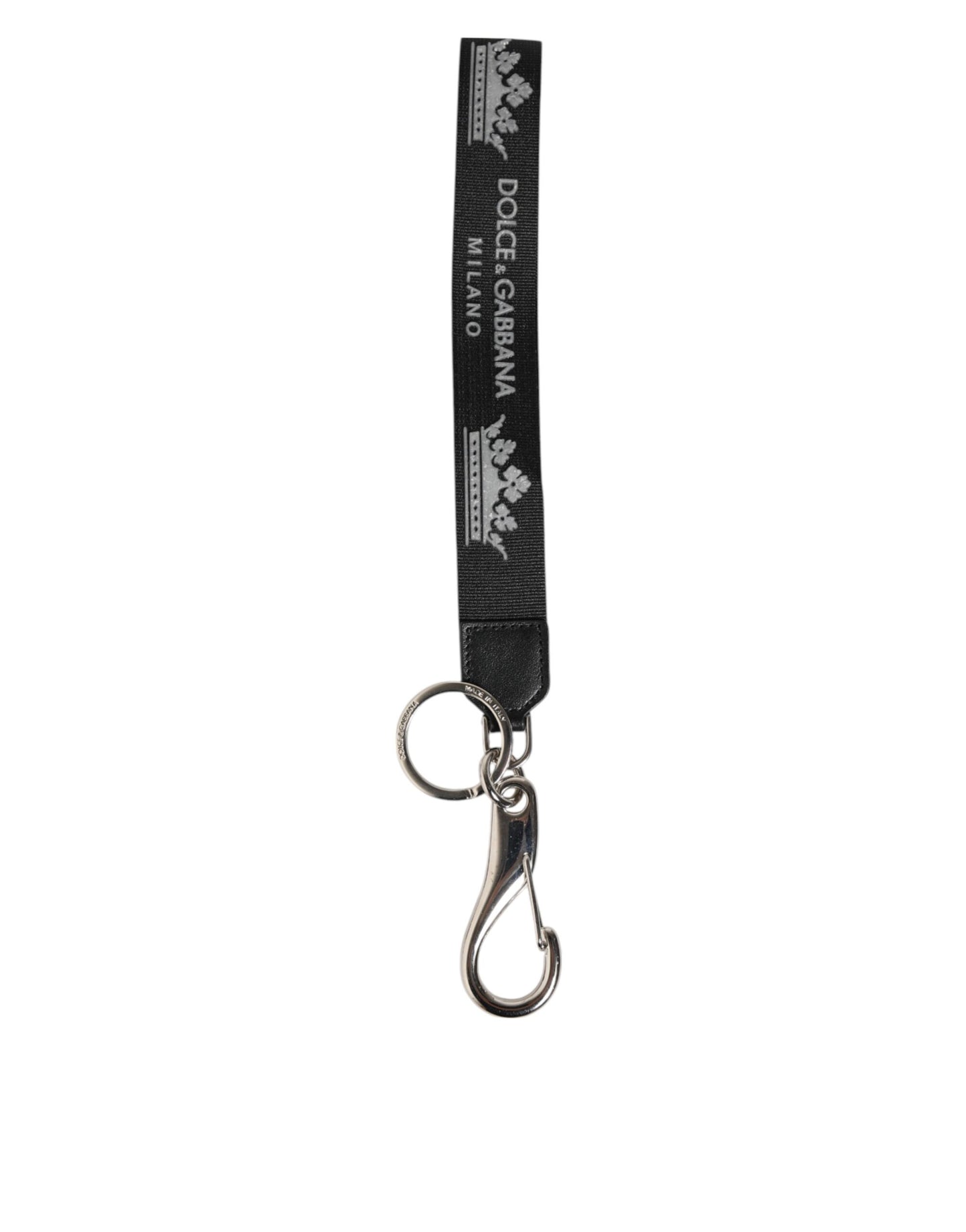 Dolce & Gabbana Black Silver Nylon DG Crown Men's Keyring Holder