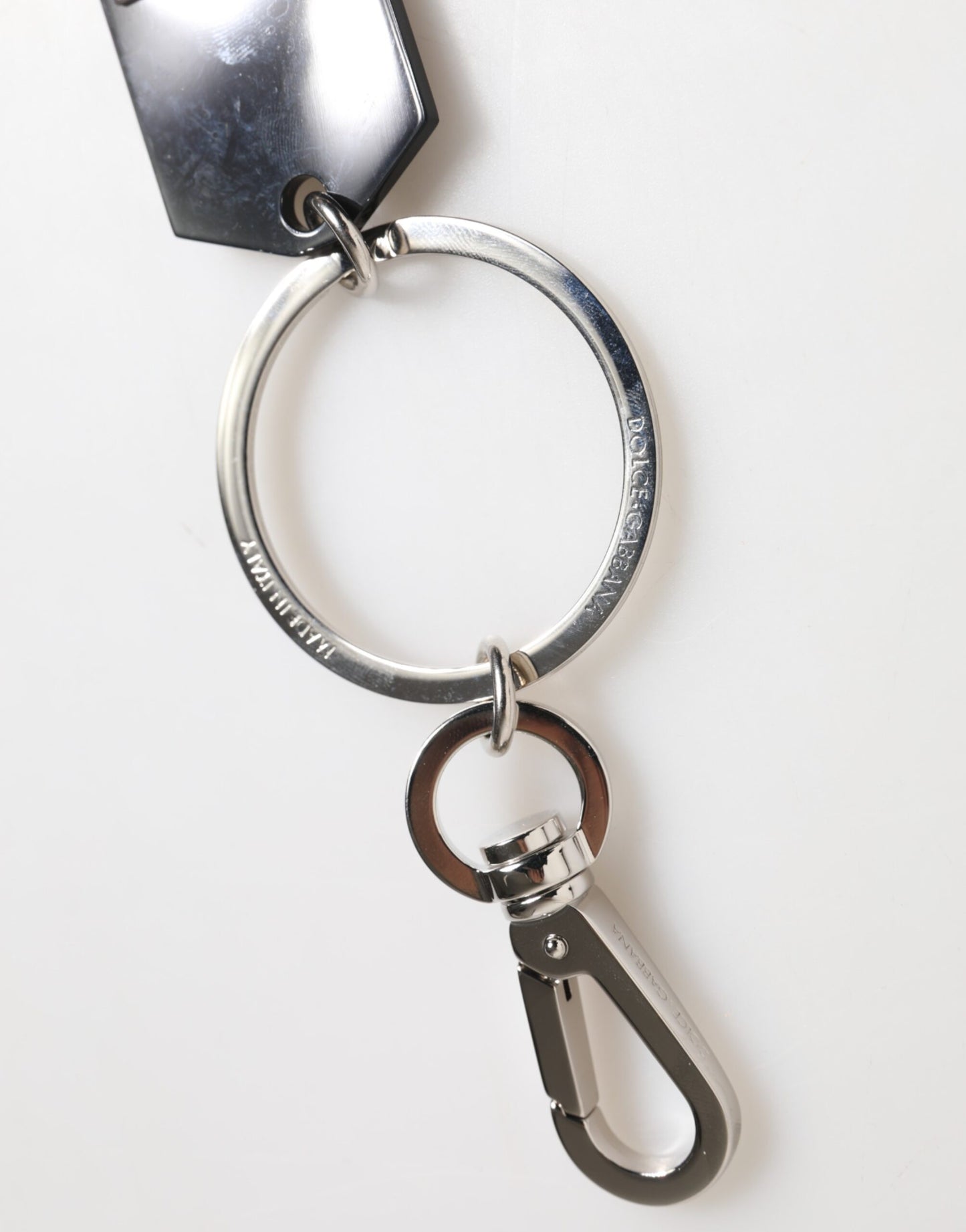 Dolce & Gabbana Black Sint Glass Plaque DG Logo Metal Keyring