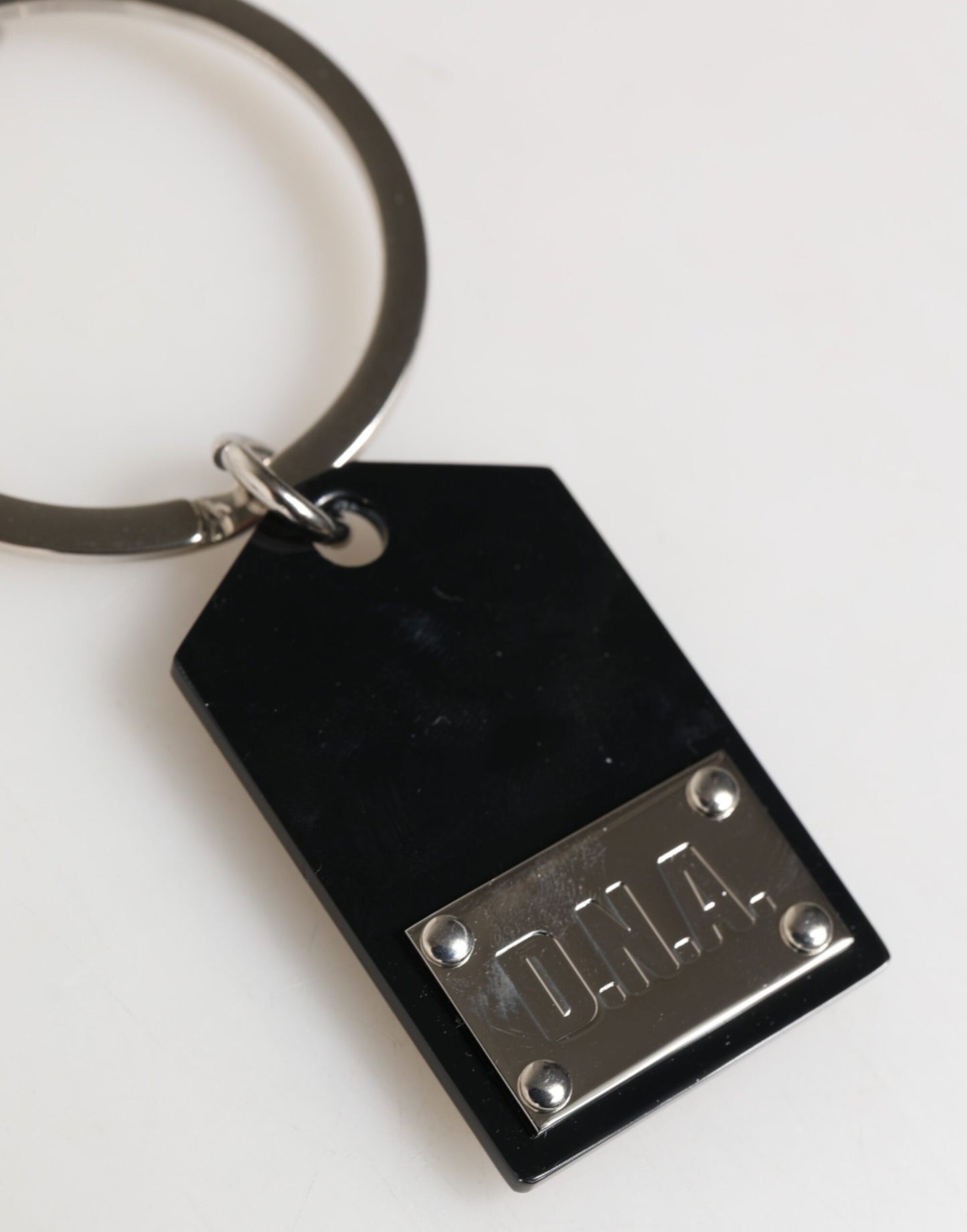 Dolce & Gabbana Black Sint Glass Plaque DG Logo Metal Keyring