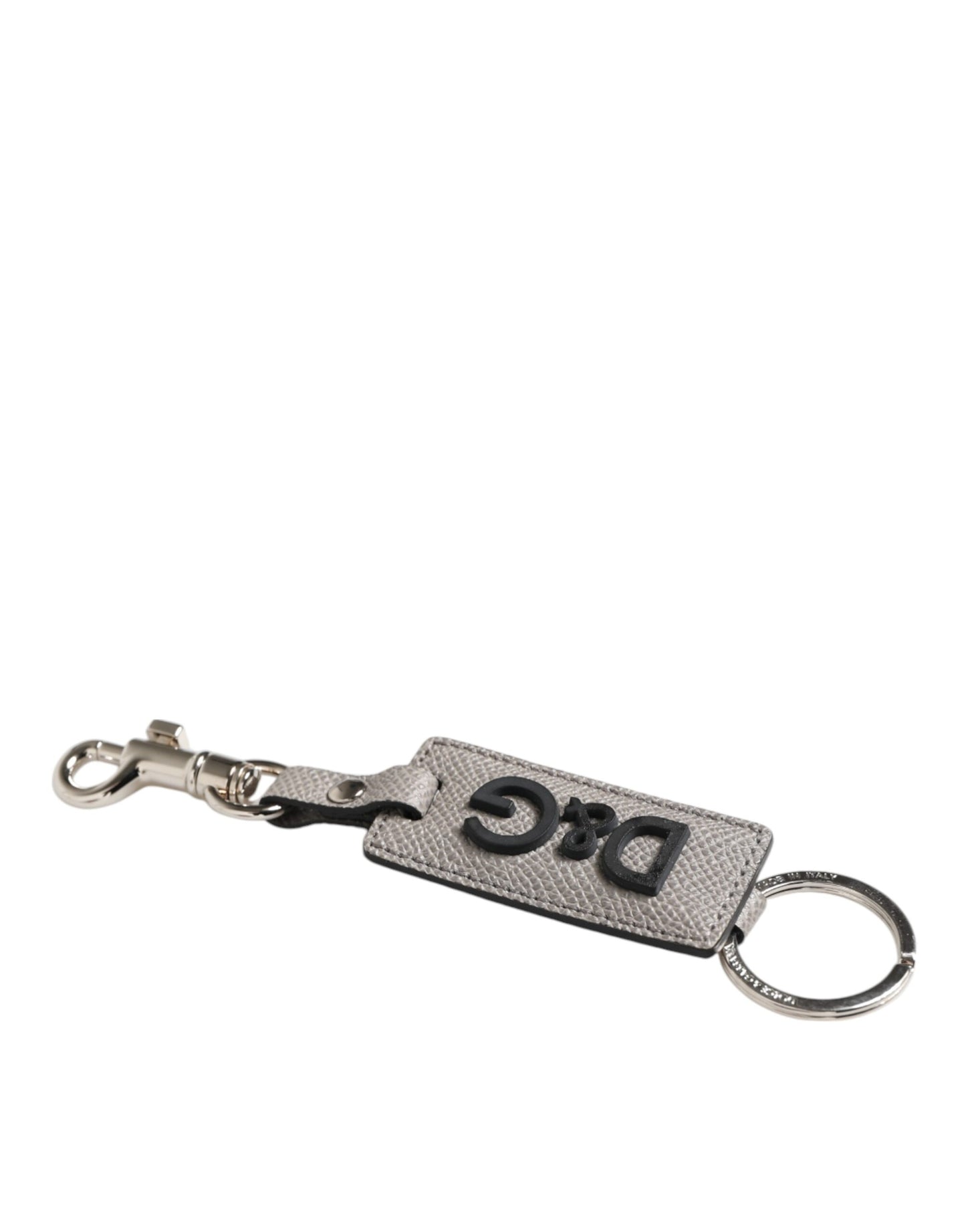 Dolce & Gabbana Gray Leather Logo Metal Ring Keychain Holder