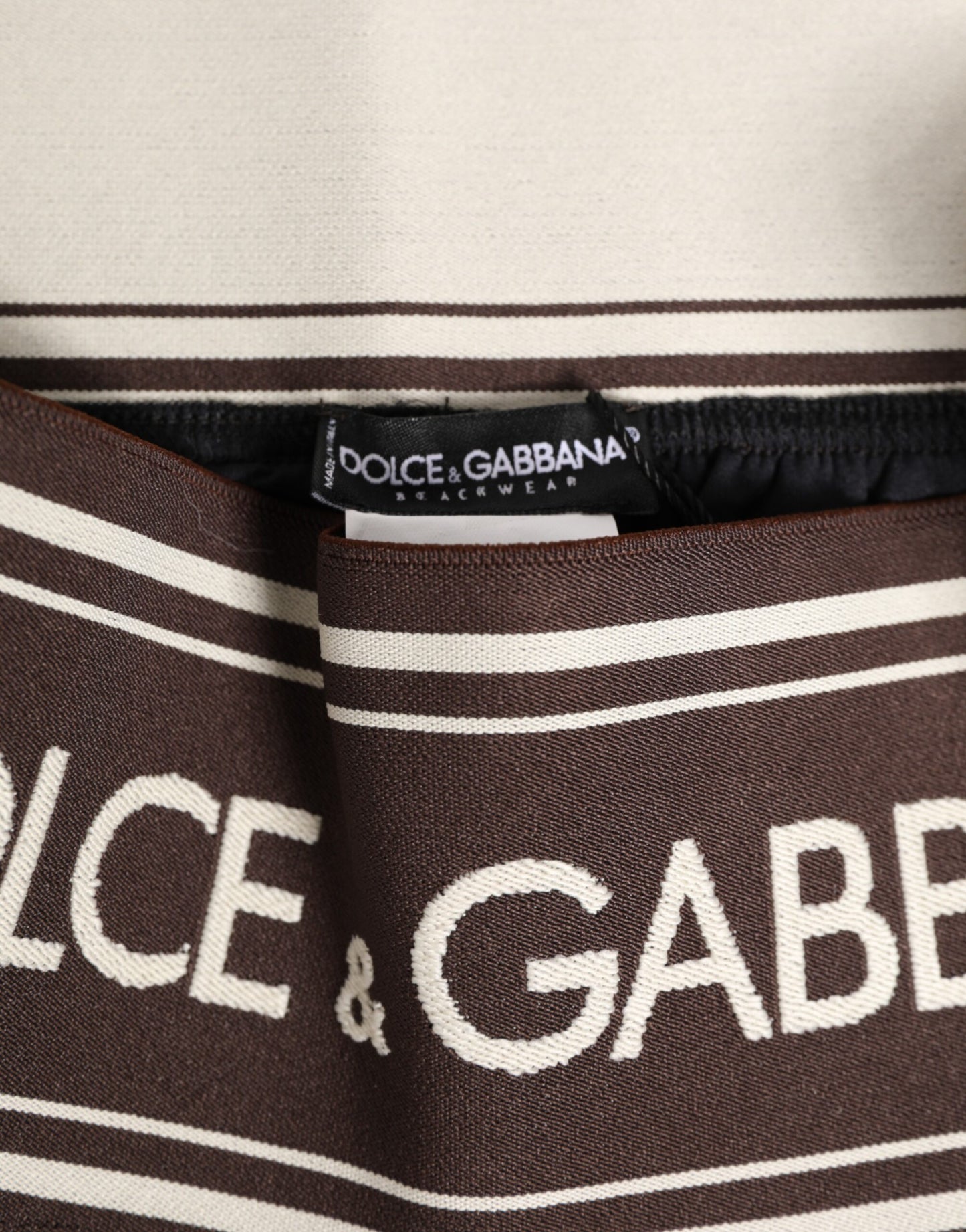Dolce & Gabbana Brown Polyester Logo Elastic Waistband Swim Shorts