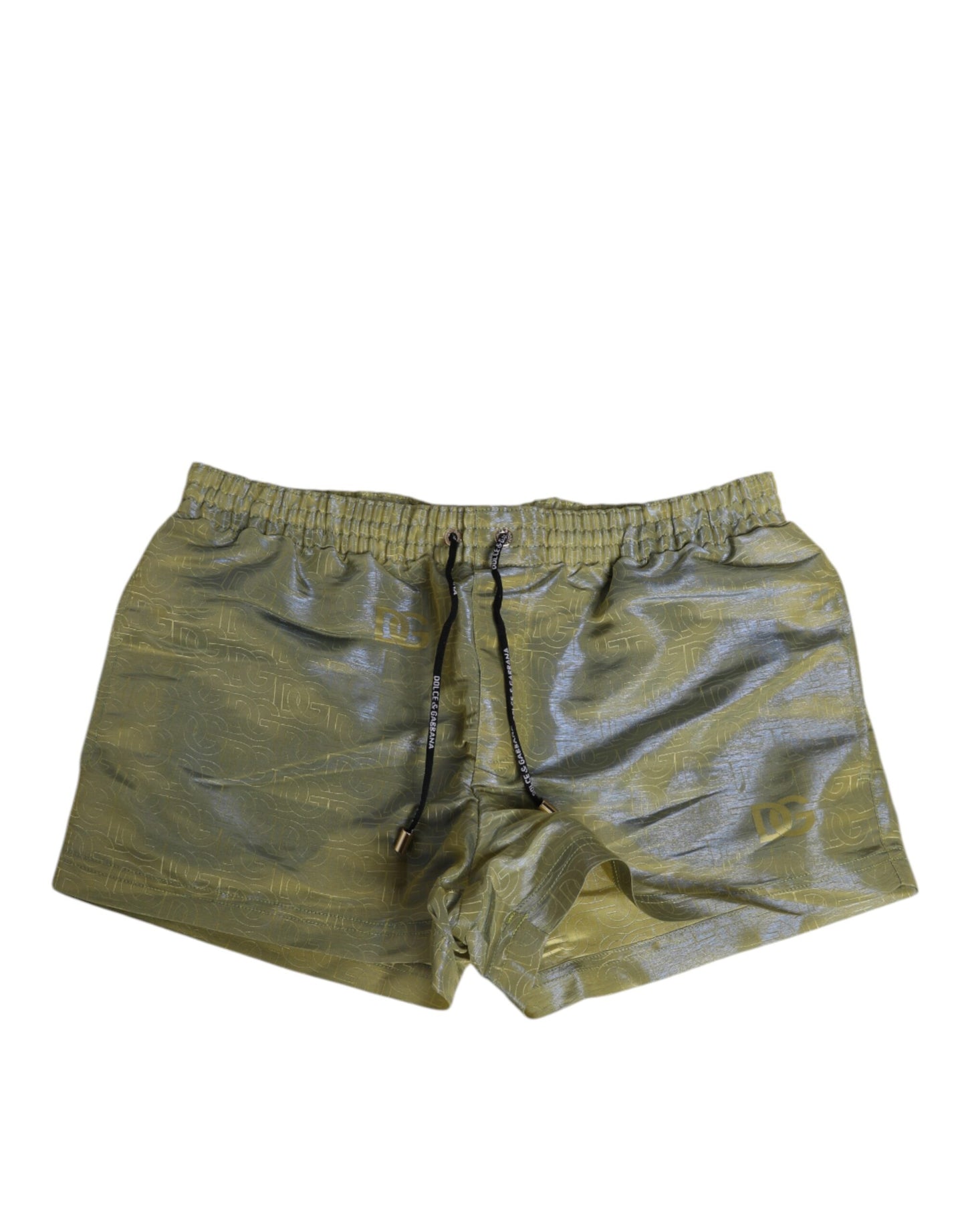 Dolce & Gabbana Green Metallic Logo Print Men Swimwear