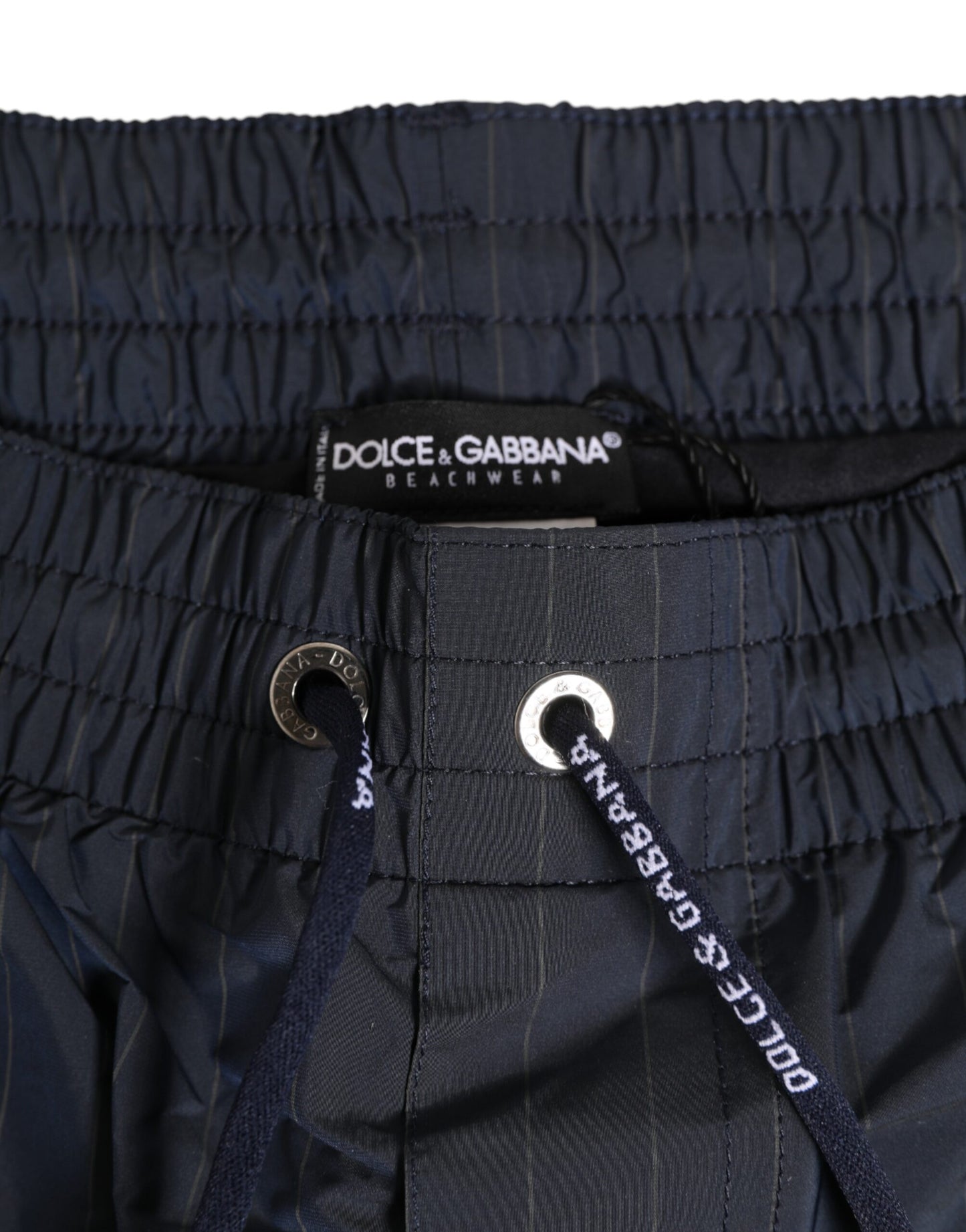 Dolce & Gabbana Navy Blue Pinstripe Men's Swimwear