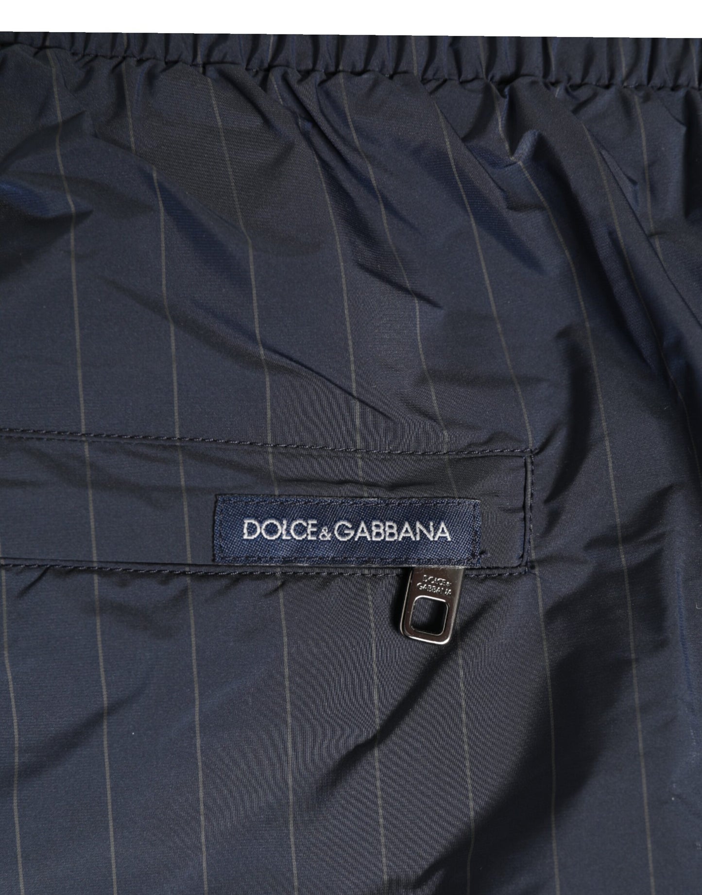 Dolce & Gabbana Navy Blue Pinstripe Men's Swimwear