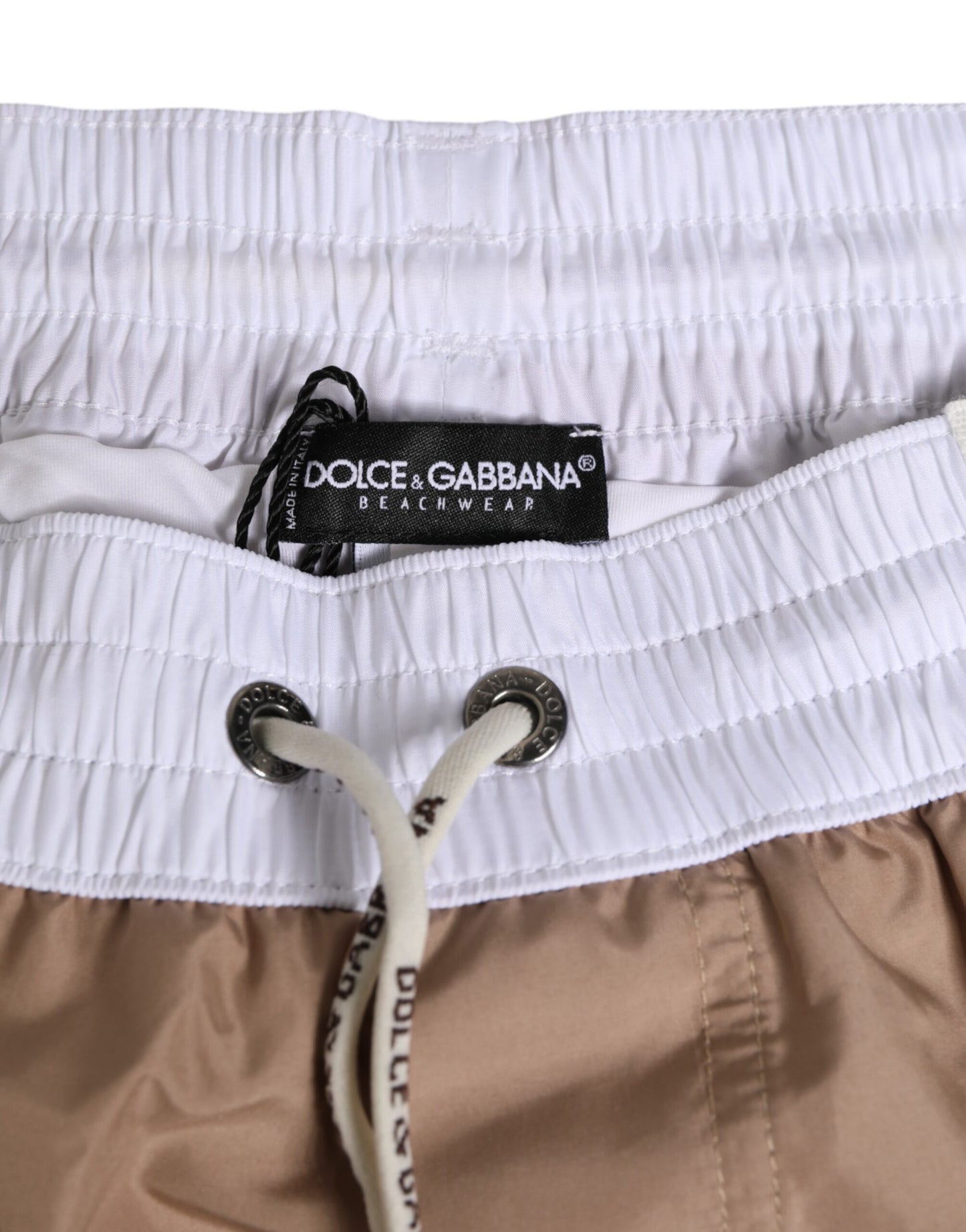 Dolce & Gabbana Brown White Polyester Re-Edition Swim Shorts
