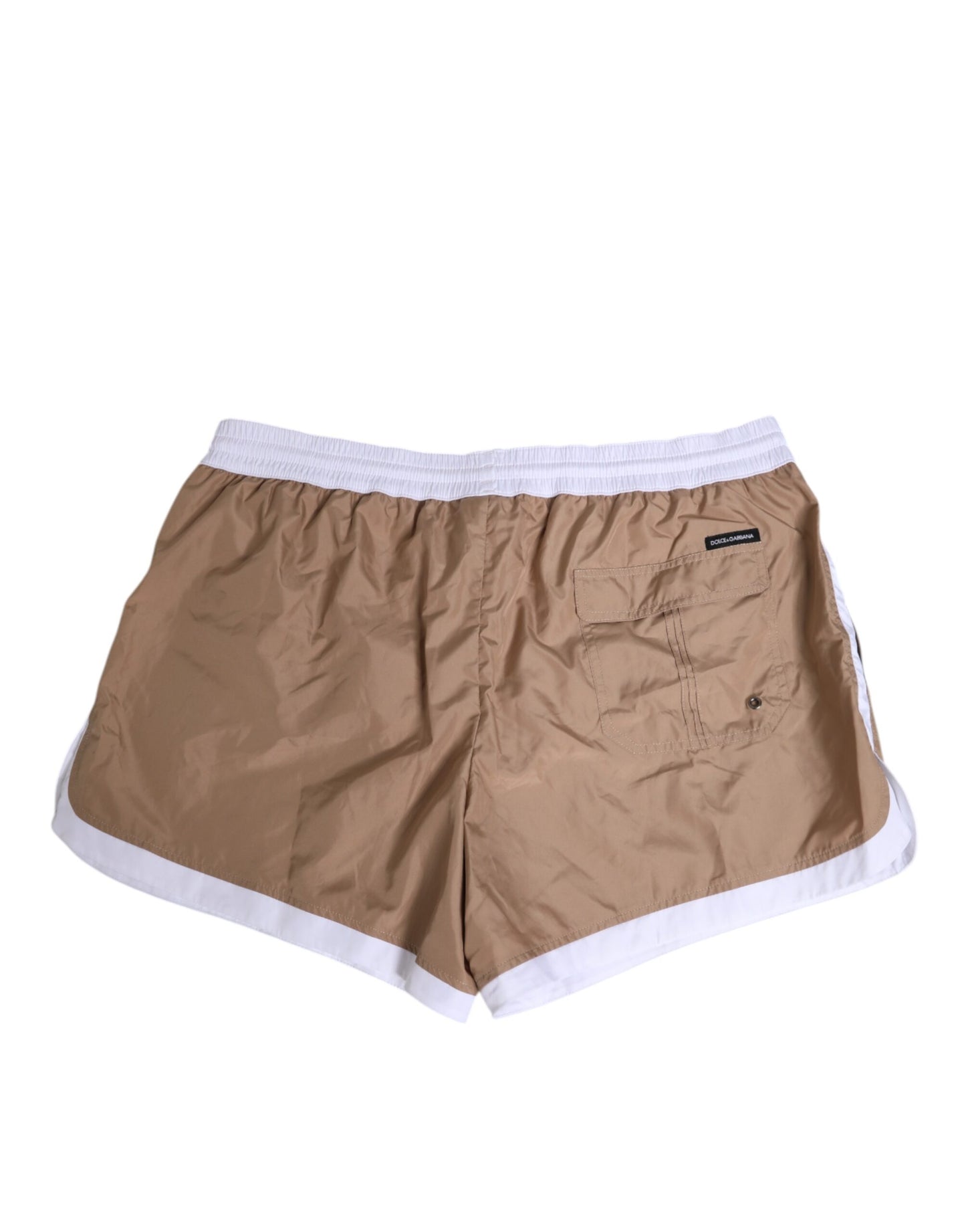 Dolce & Gabbana Brown White Polyester Re-Edition Swim Shorts