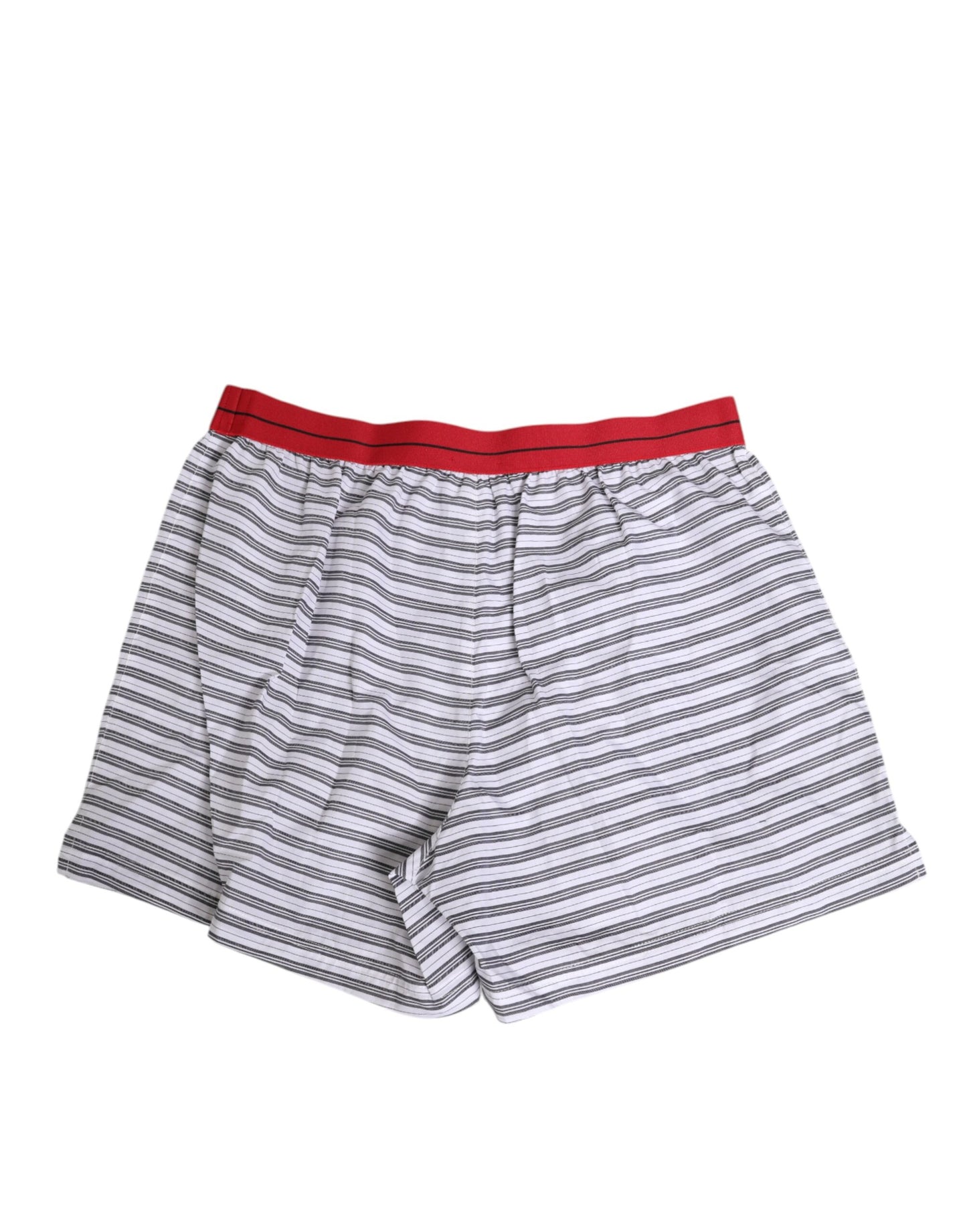 Dolce & Gabbana White Striped Cotton Red Waistband Swim Shorts