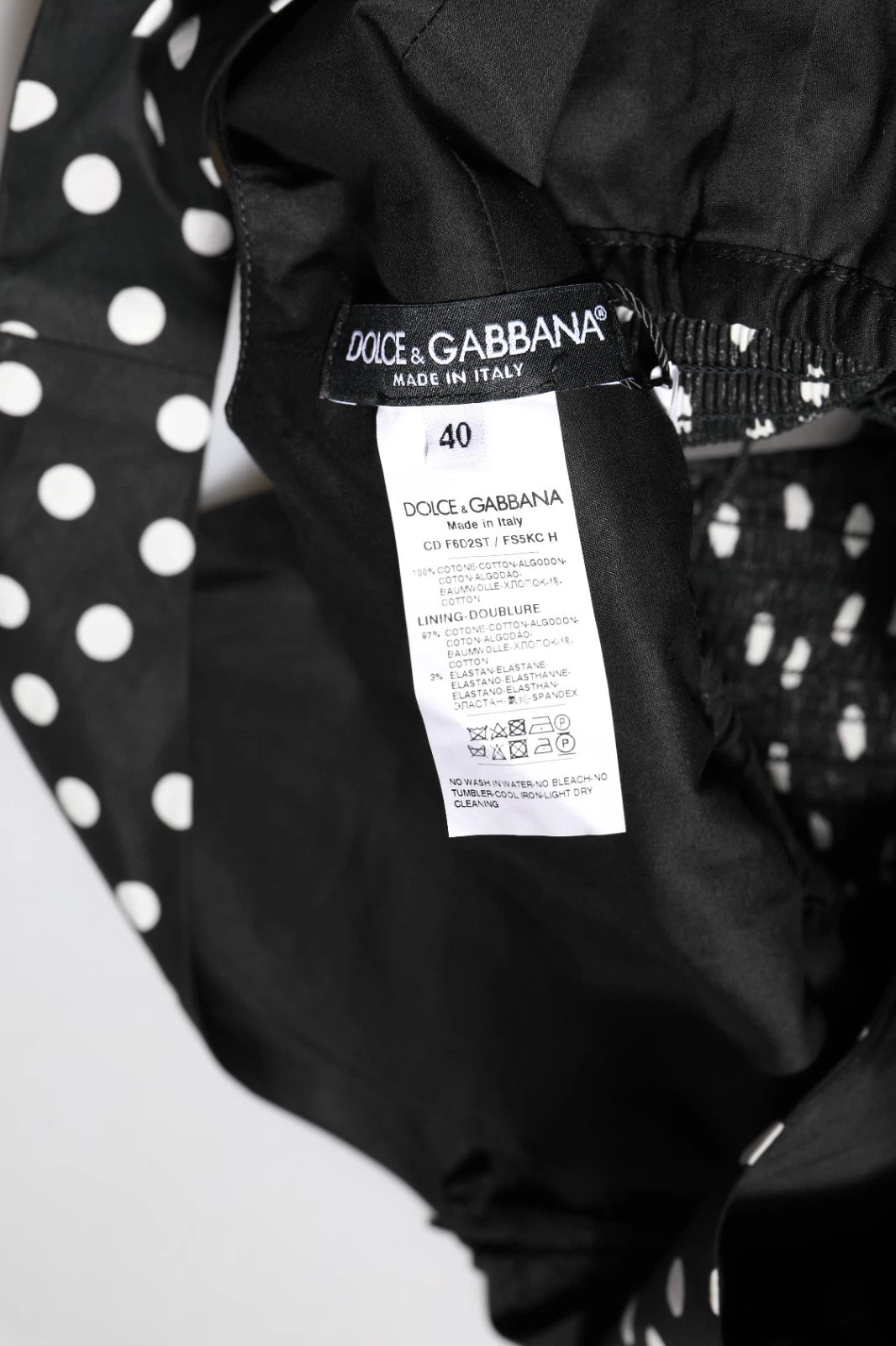 Dolce & Gabbana Black and White Cotton Polka Dot Print V Neck Dress