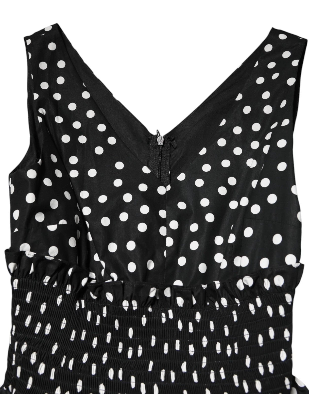 Dolce & Gabbana Black and White Cotton Polka Dot Print V Neck Dress