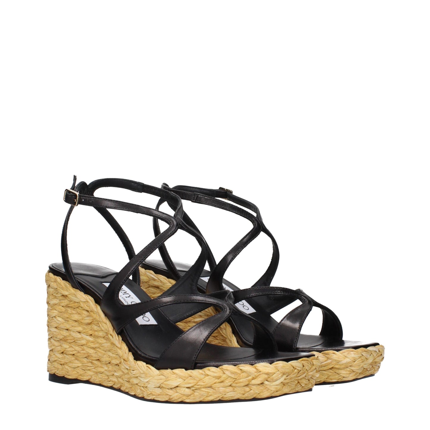 Jimmy Choo Black Leather Wedges Sandals - Timeless Elegance