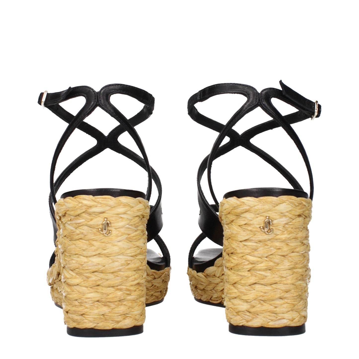 Jimmy Choo Black Leather Wedges Sandals - Timeless Elegance