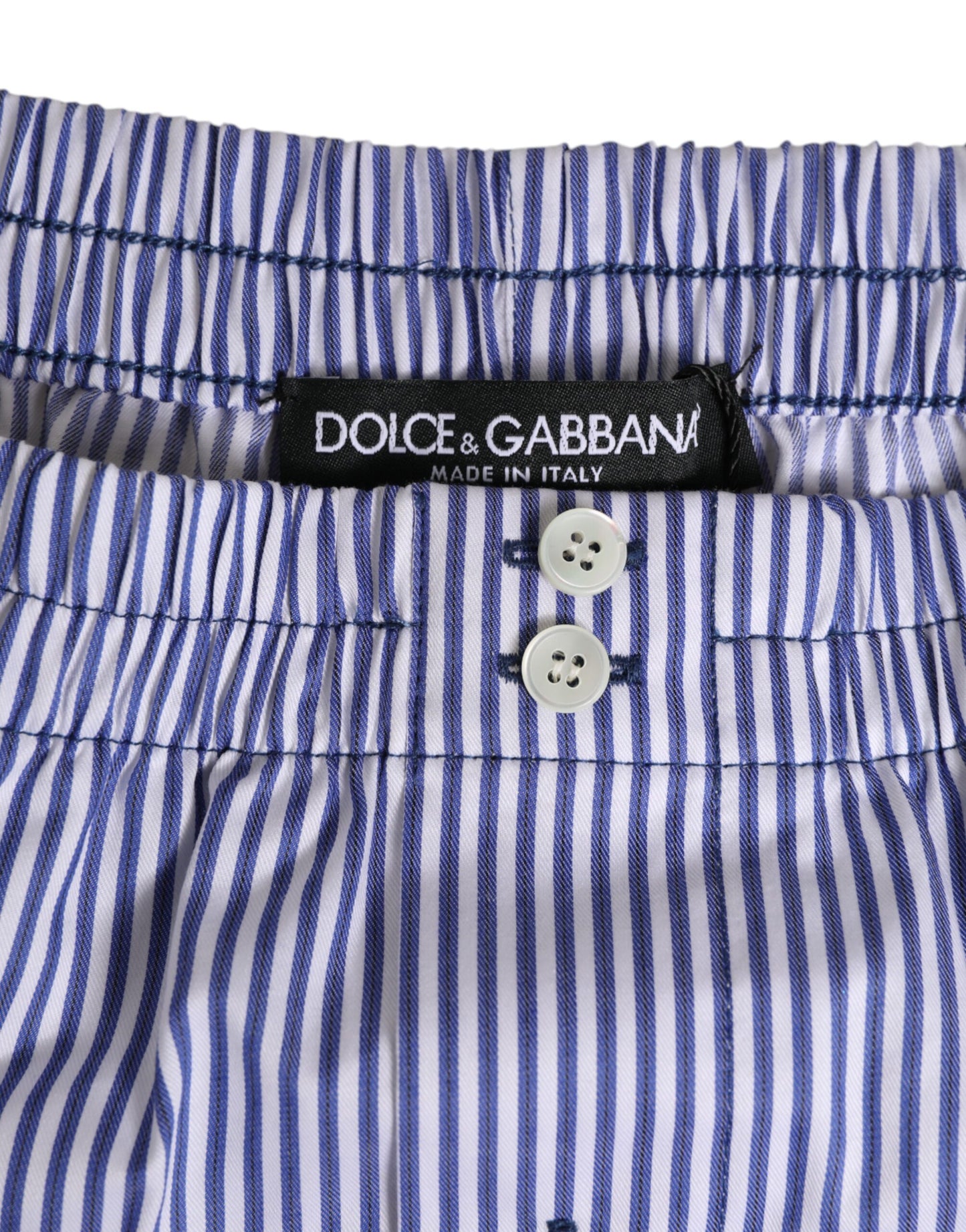 Dolce & Gabbana Blue and White Cotton Striped Swim Shorts
