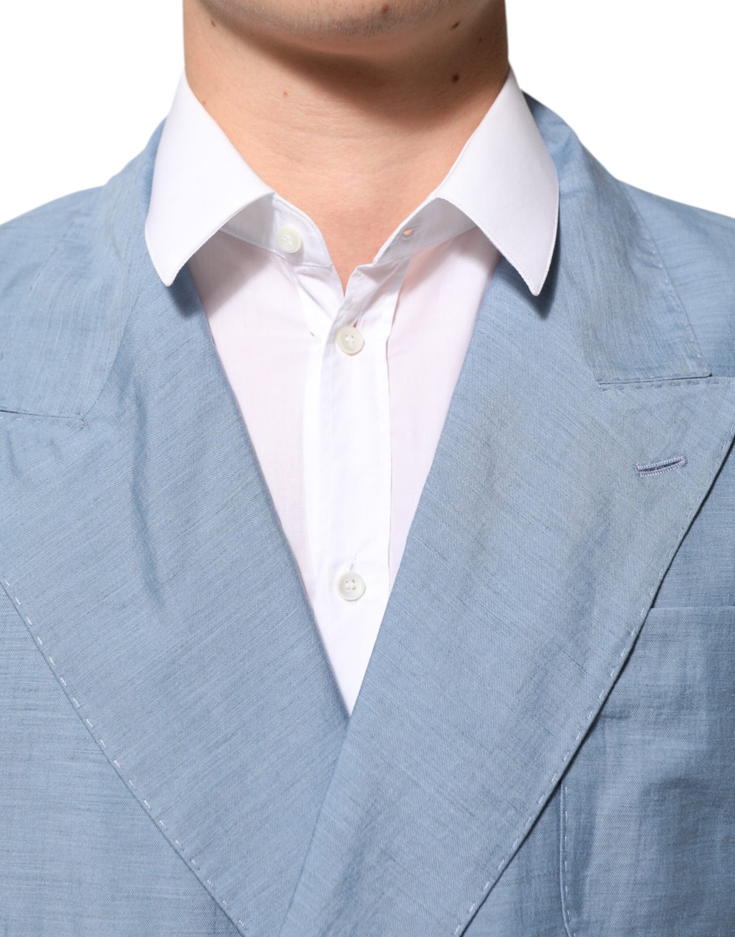Dolce & Gabbana Light Blue Linen Double Breasted Men's Blazer Jacket