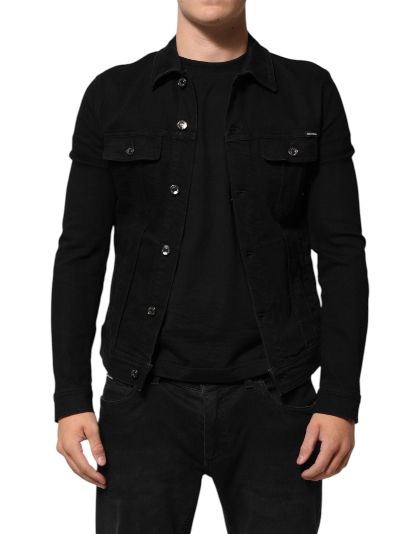 Dolce & Gabbana Black Cotton Denim Stretch Button Up Jacket