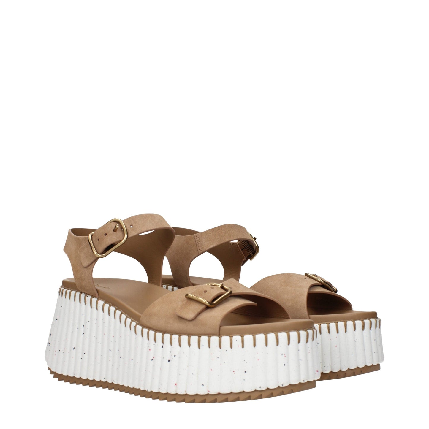 Chloé Nama Brown Leather Wedge Sandals