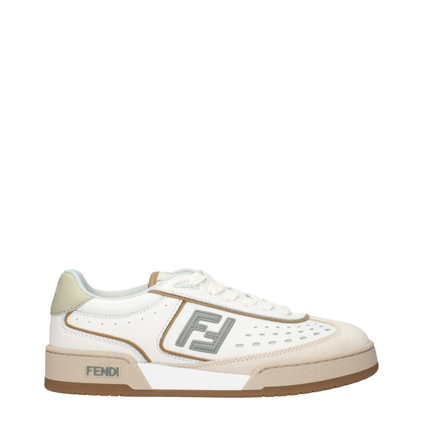 Fendi Match White and Brown Leather and Suede Low Top Sneakers for Women