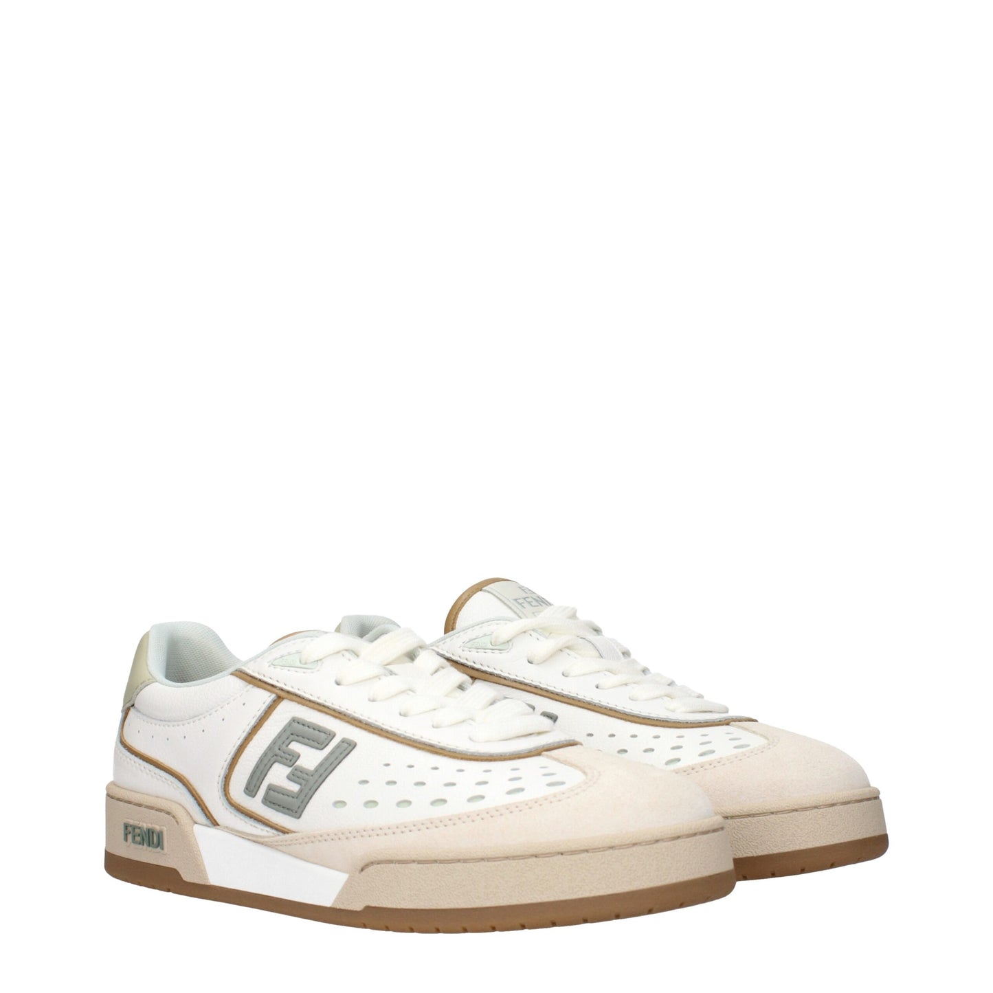 Fendi Match White and Brown Leather and Suede Low Top Sneakers for Women