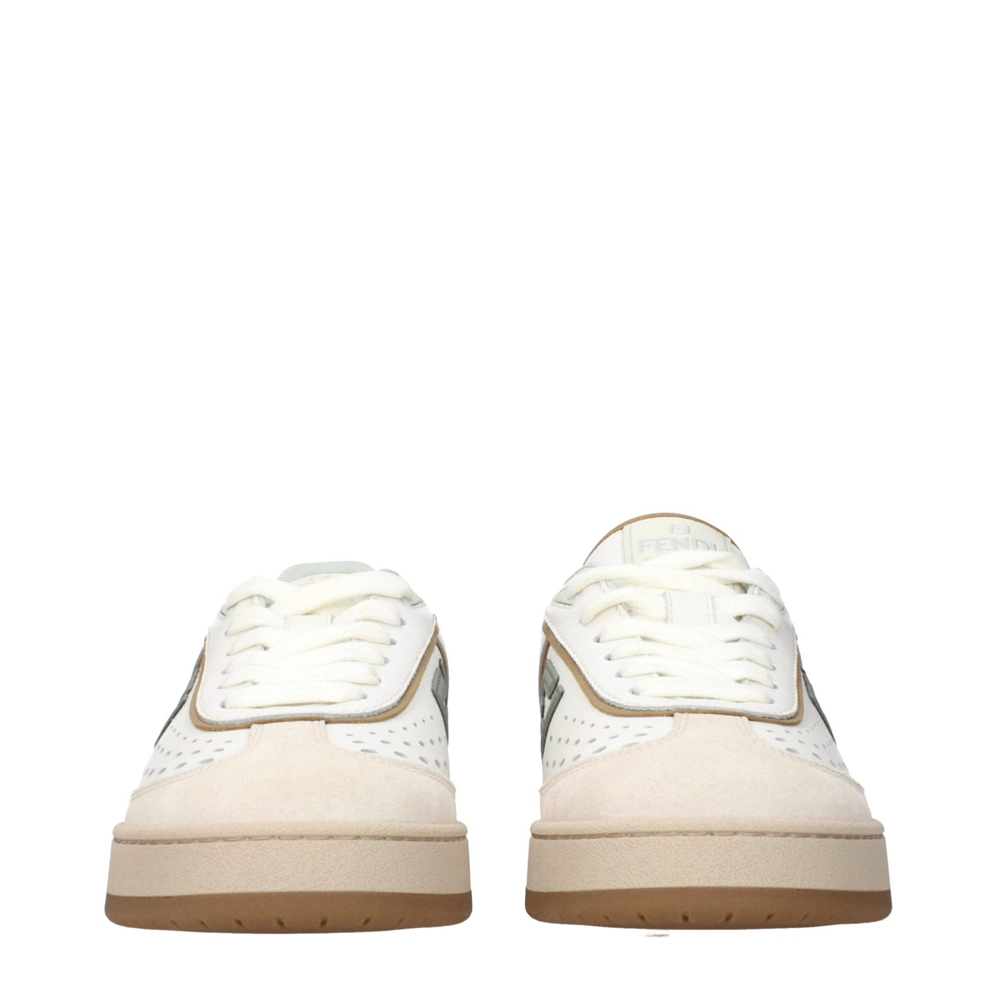 Fendi Match White and Brown Leather and Suede Low Top Sneakers for Women