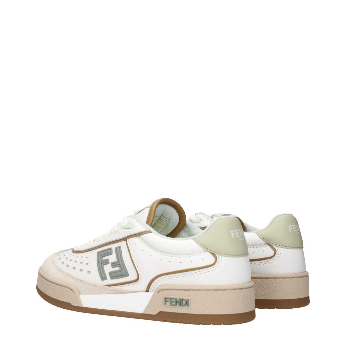 Fendi Match White and Brown Leather and Suede Low Top Sneakers for Women