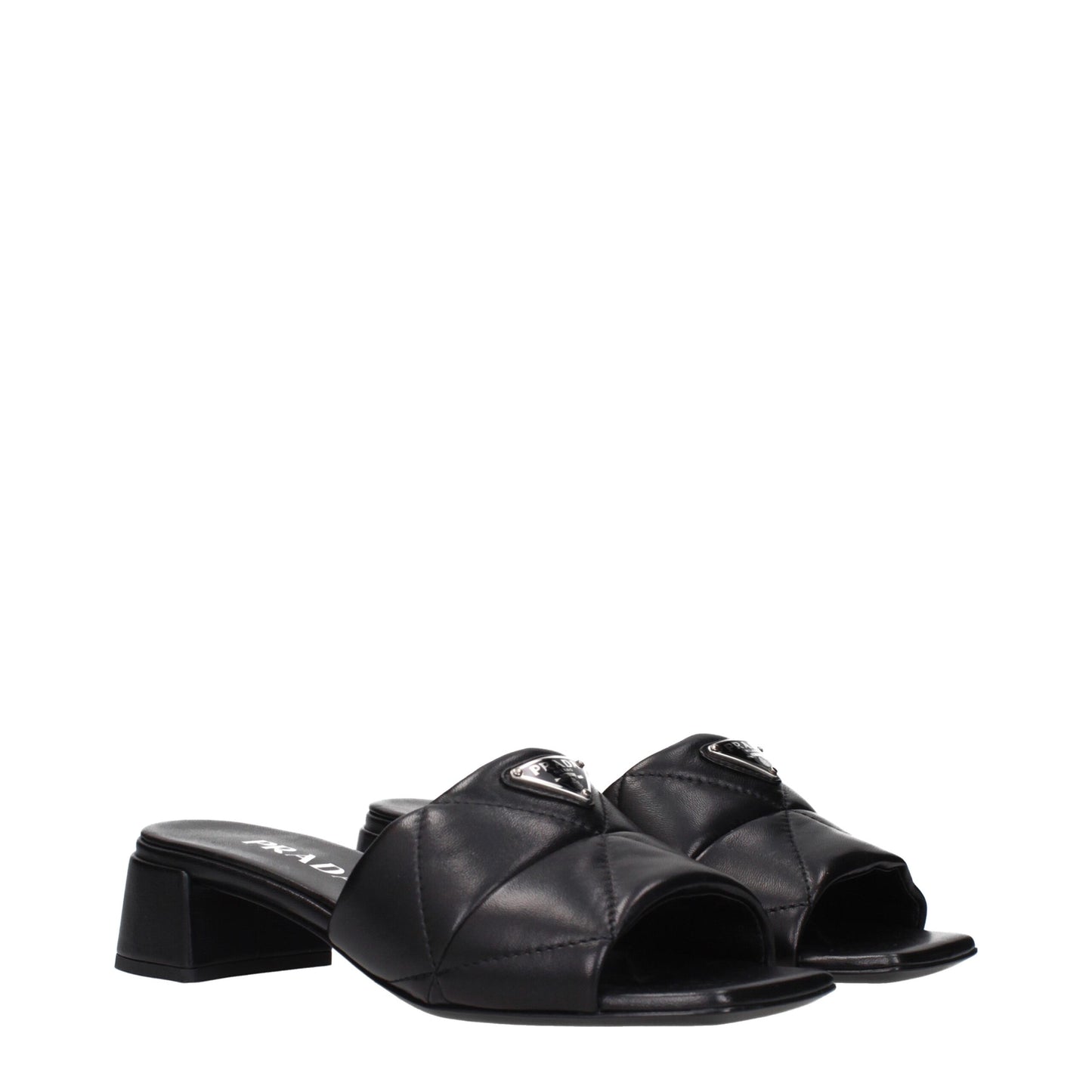 Prada Black Leather Flat Sandals for Women