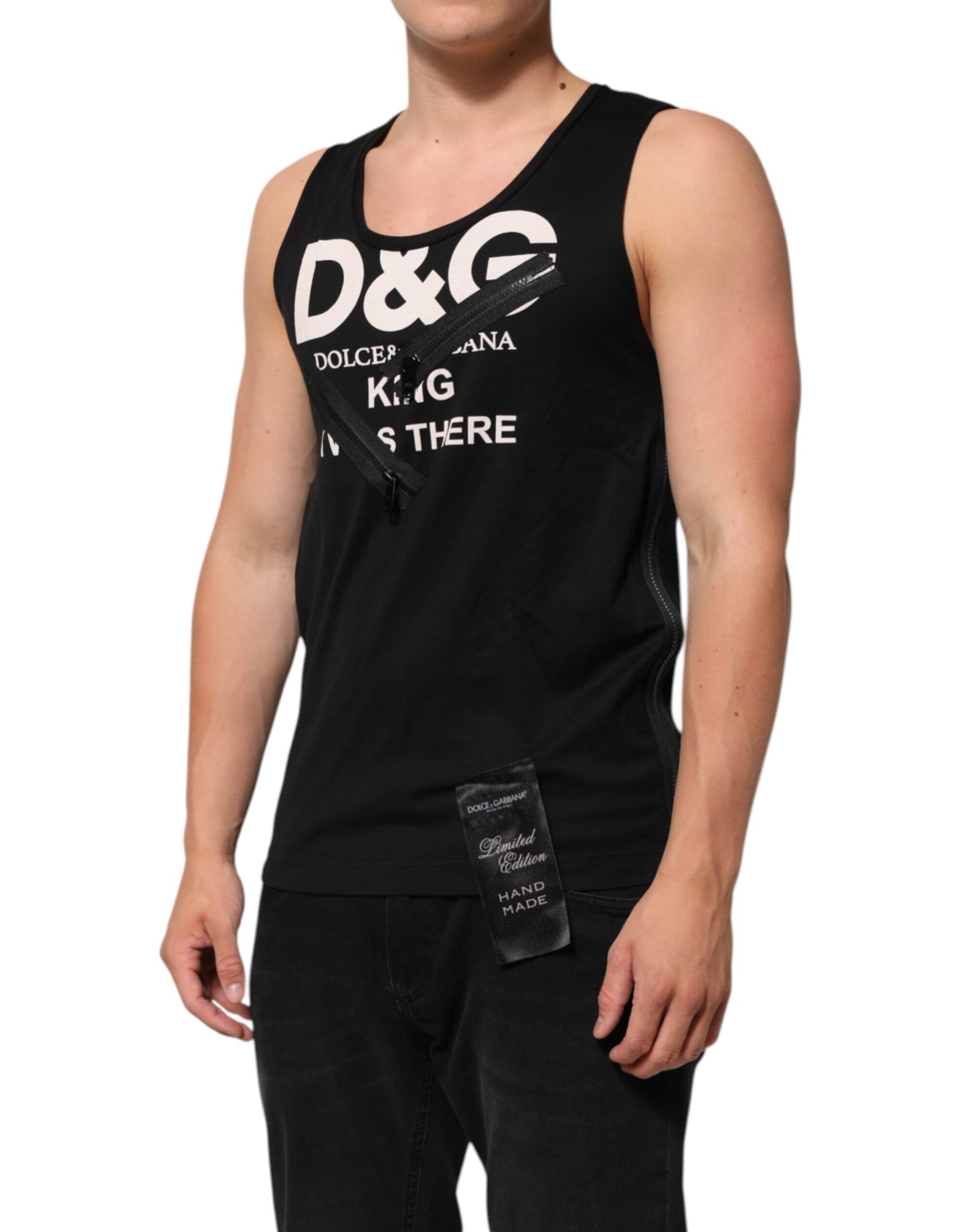 Dolce & Gabbana Black Cotton Sleeveless Tank Top with DG Logo