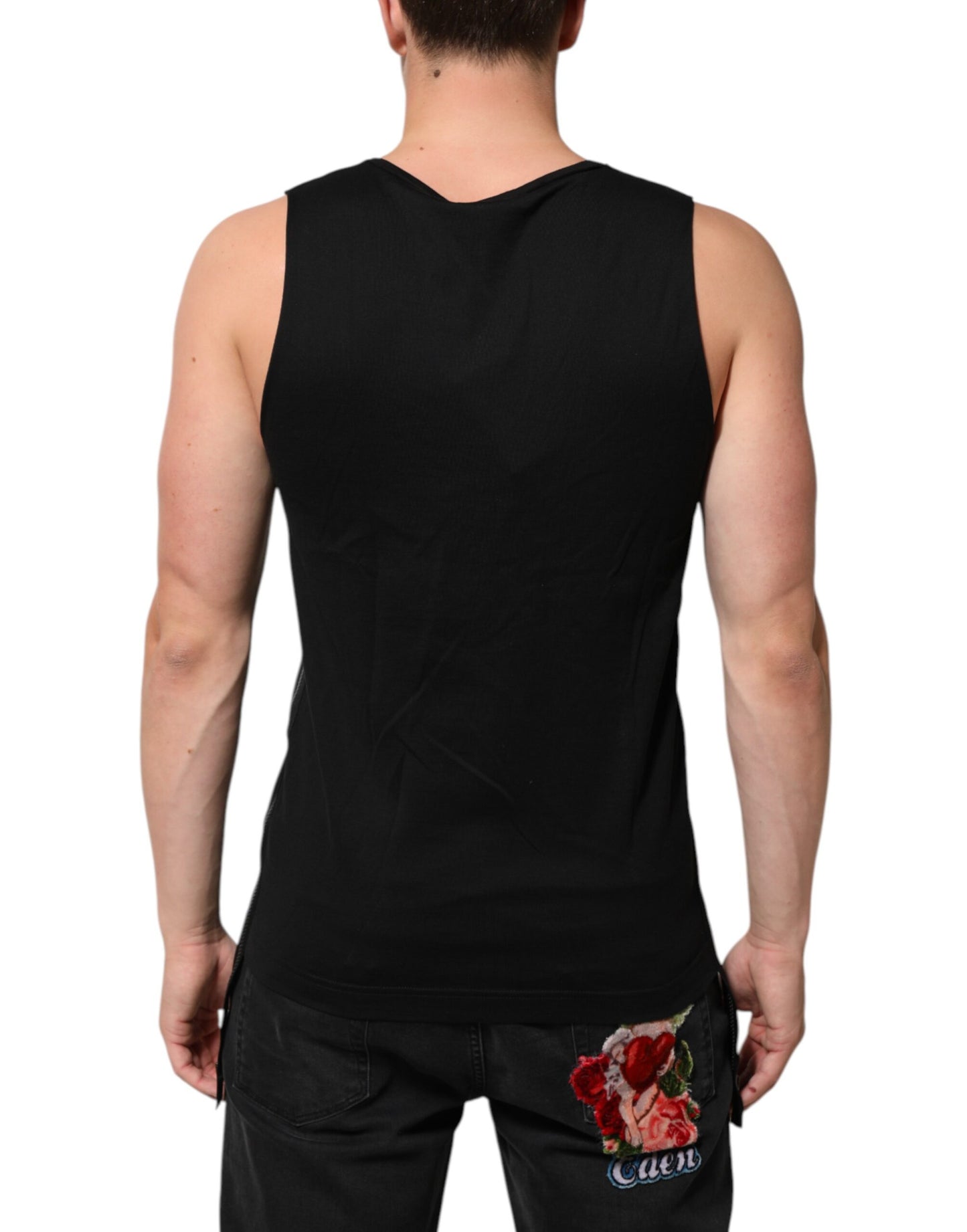Dolce & Gabbana Black Cotton Sleeveless Tank Top with DG Logo