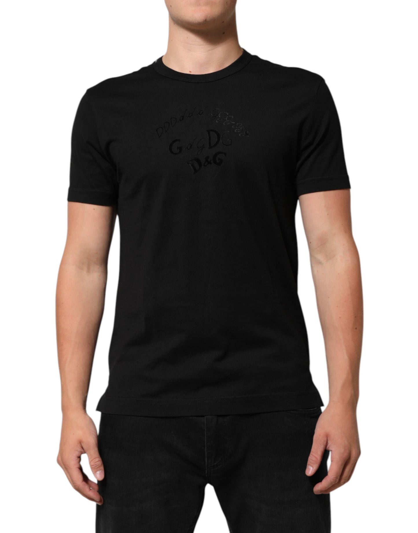 Dolce & Gabbana Black Cotton Velvet Logo Print Men's T-shirt