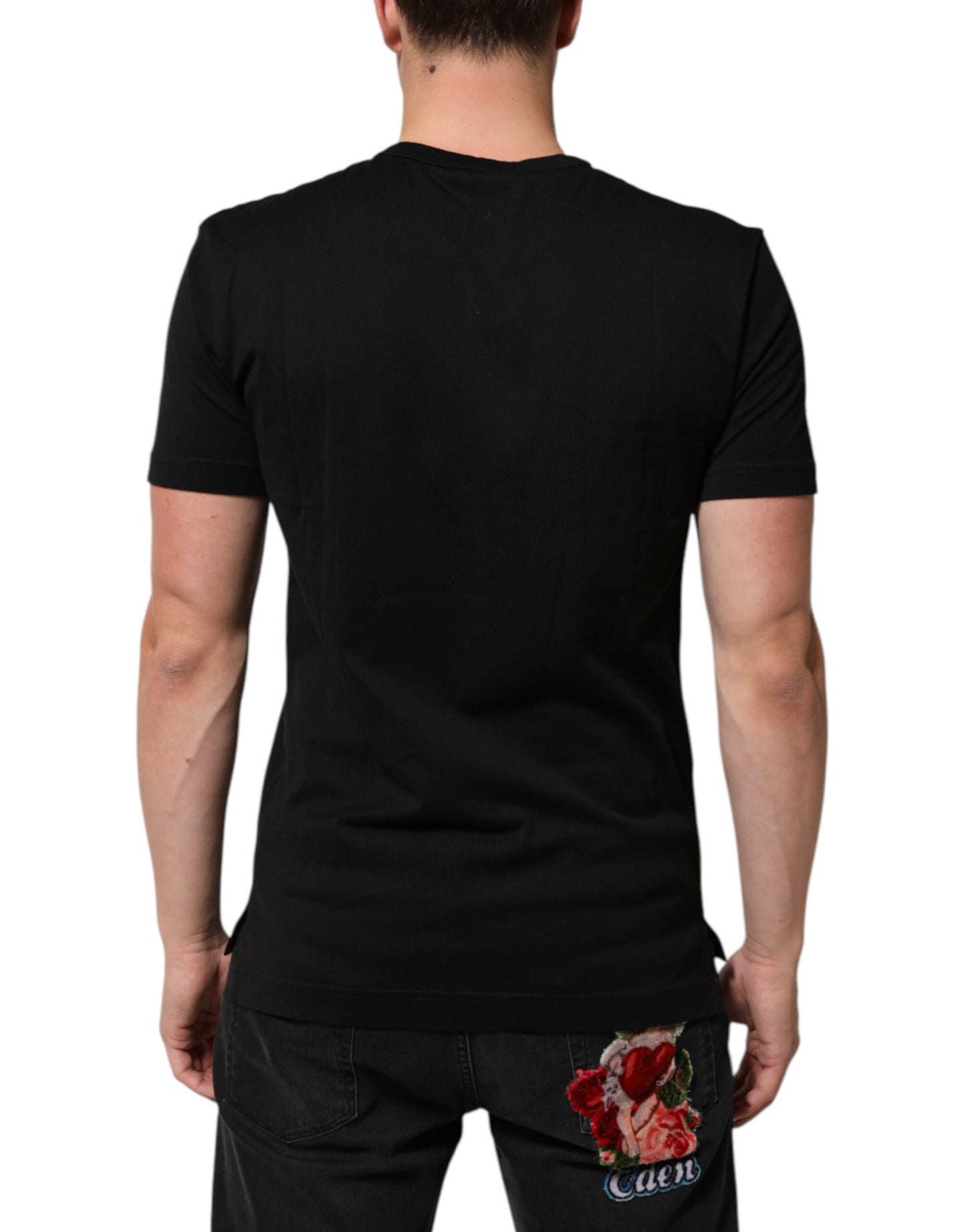 Dolce & Gabbana Black Cotton Velvet Logo Print Men's T-shirt
