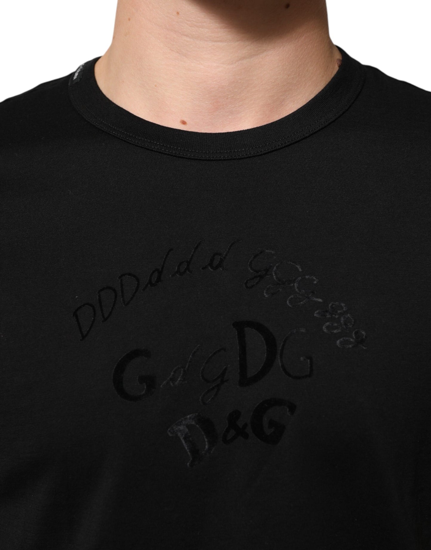 Dolce & Gabbana Black Cotton Velvet Logo Print Men's T-shirt