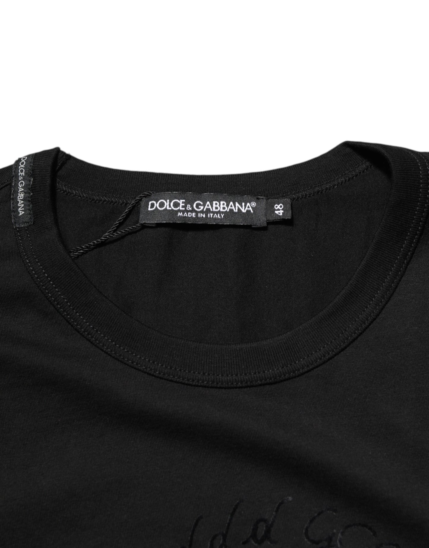 Dolce & Gabbana Black Cotton Velvet Logo Print Men's T-shirt