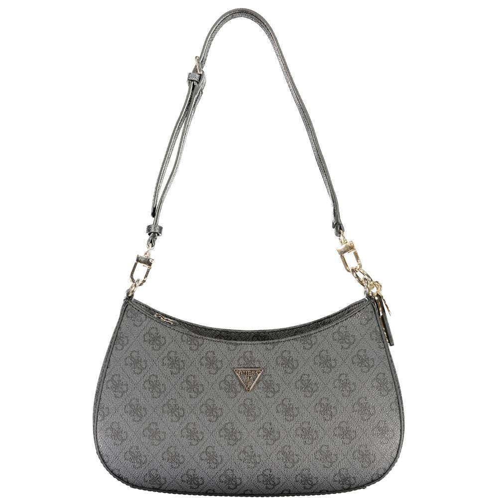 Guess Jeans Black Faux Leather Handbag - Noelle Monogram Logo Top Zip Shoulder Bag