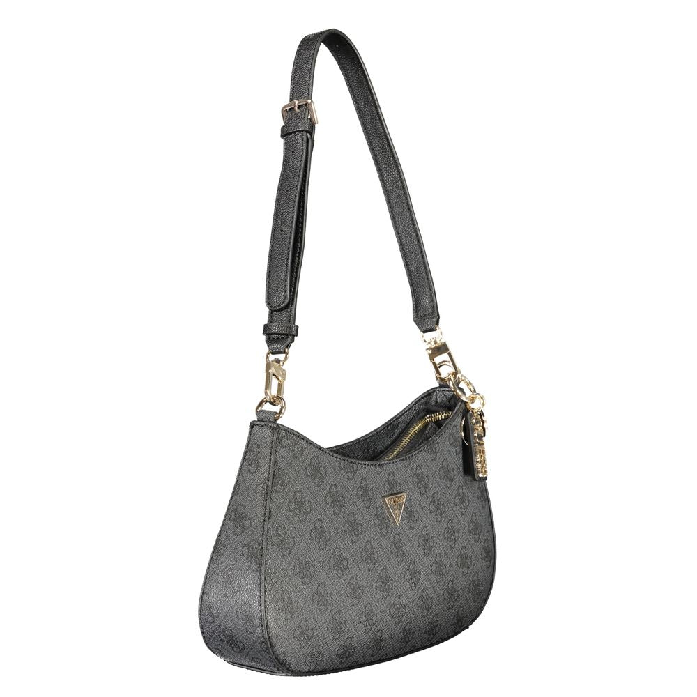 Guess Jeans Black Faux Leather Handbag - Noelle Monogram Logo Top Zip Shoulder Bag