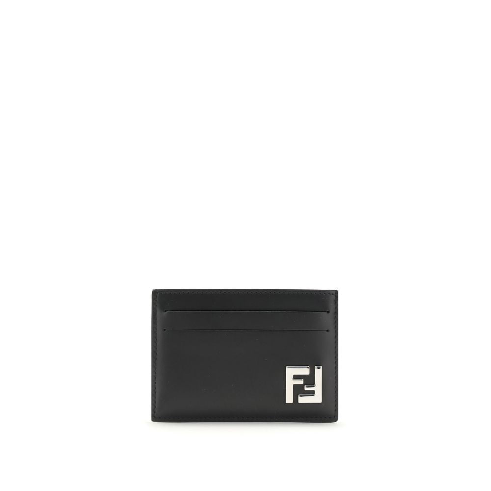 Fendi Black Leather Slim Squared FF Card Holder for Men