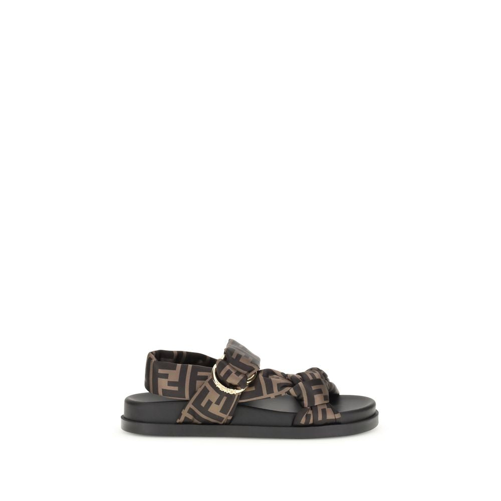 Fendi Brown FF Feel Satin Sandals