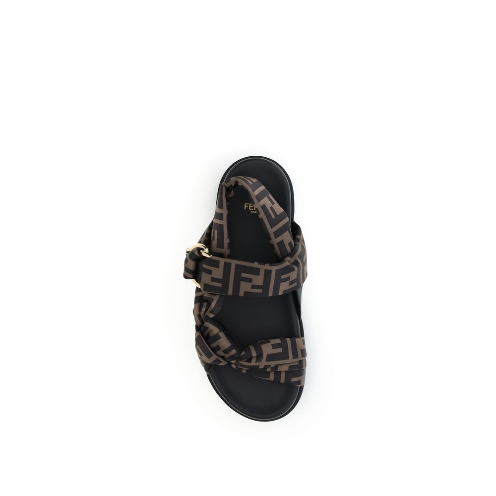 Fendi Brown FF Feel Satin Sandals