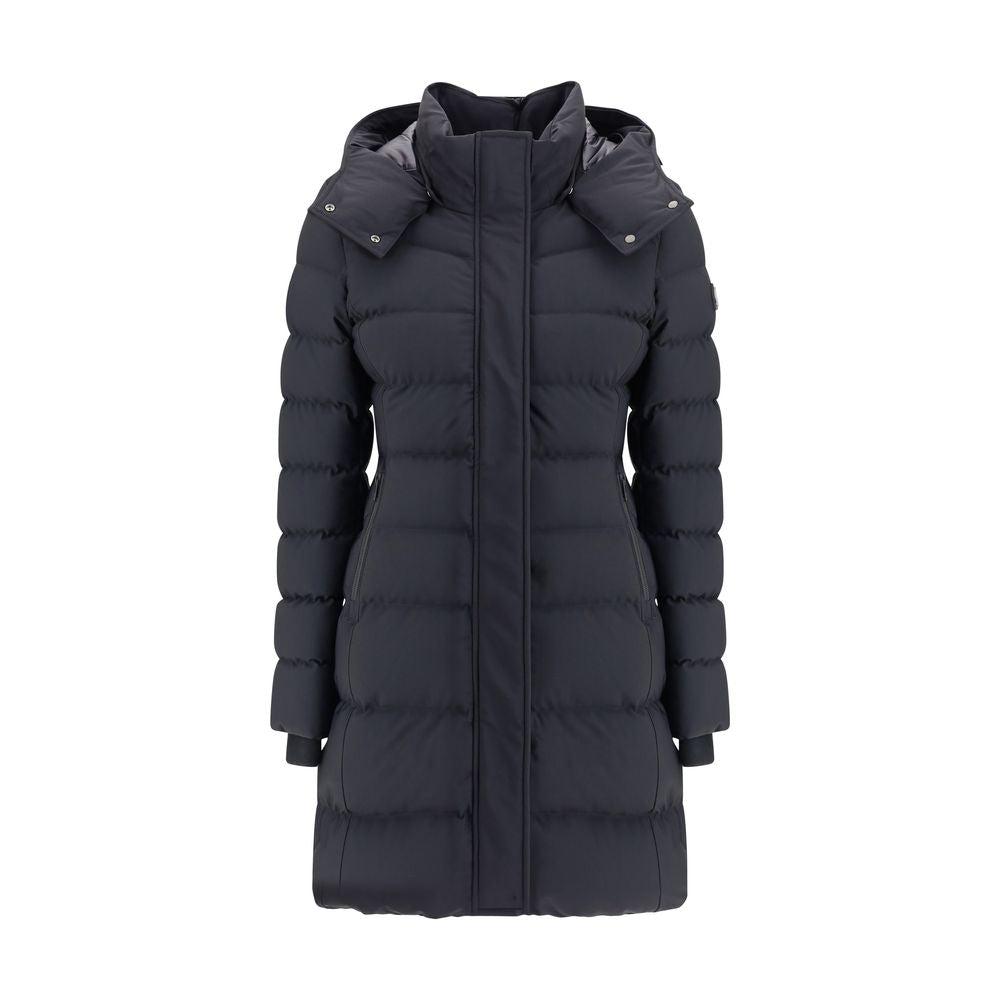 Moose Knuckles Black Down Hooded 3/4 Length Puffer Coat