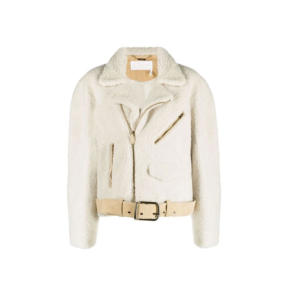 Chloé Beige Faux Fur Biker Jacket