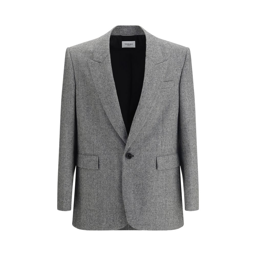 Saint Laurent Prince de Galles Wool Flannel Blazer