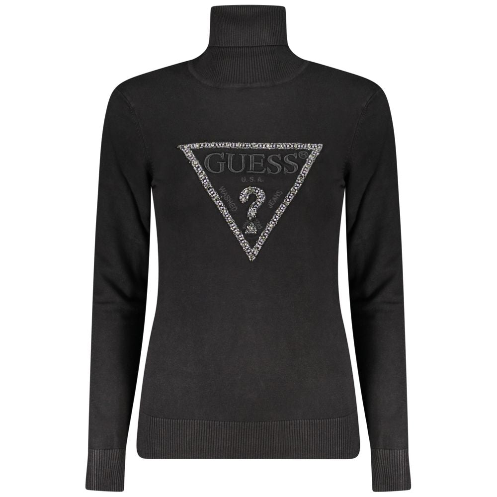 Guess Jeans Black Polo Neck Logo Sweater for Women