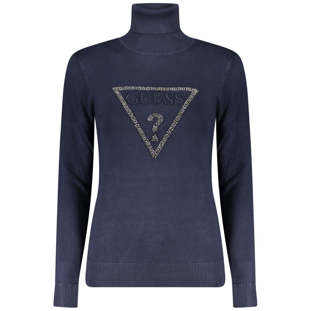 Guess Jeans Blue Polo Neck Logo Sweater for Women