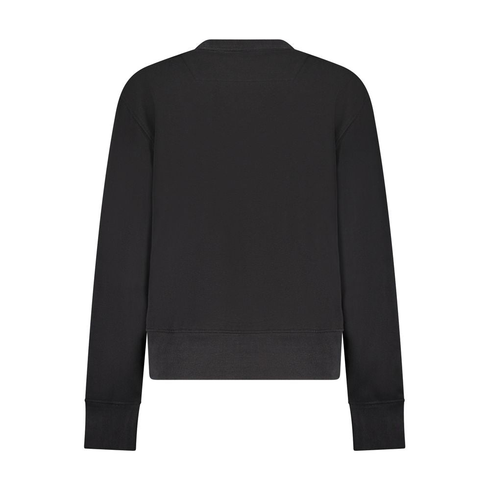 Guess Jeans Black Cotton Crew Neck Logo Sweater for Women