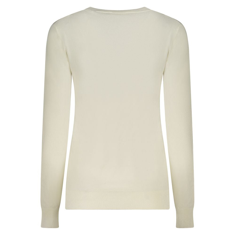 Guess Jeans White Long Sleeved V-Neck Jumper for Women